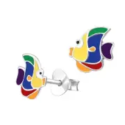 NEW - Sterling Silver Enamel Rainbow Fish Stud Earrings - $19.00