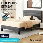 ALFORDSON Bed Frame King Single Upholstered Platform Grey Fabric HARLENE