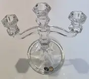 Bohemian Lead Crystal Clear Glass Candelabra 3 Arm Czech Republic