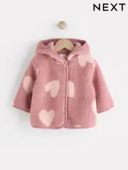 Pink Heart Print Baby Borg Fleece Jacket (0mths-2yrs) (K91435) | $22 - $24