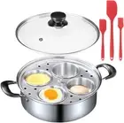 Egg Poacher Pan - 4 Poached Egg Cups, Poached Egg Cooker, Stainless Steel Egg Po