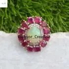 Sale! Natural Opal Ruby Gemstone Ring Pave Diamond Jewelry 925 Solid Silver Gift