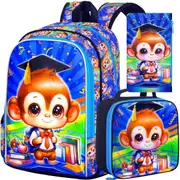 3 Piece Girls Backpack Set 16 Inch Cat Design For Elementary School With Lunch Box
