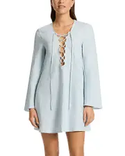Jets Linen Tie Front Mini Cover-Up Dress