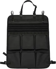 Huntvp Car Seat Back Organizer, Tactical Molle Vehicle Panel Universal Tactical Vehicle Seat Organizer Storage Bag with 6 Storage Pouch Molle Car Seat Organiser, Black