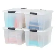 USA 40 Quart Stackable Plastic Storage Bins with Lids and Latching Buckles, 4...