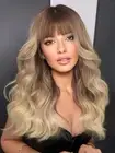 Ombre Blonde Wigs with Bangs Blonde Wigs for Women Long Wavy Curly Ombre Wig ...