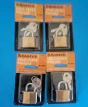 Vintage NOS Master Lock Solid Brass Padlock Model 130D (LOT of 4) No UPC