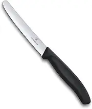 Victorinox Wavy Edge Steak and Tomato Knife, Round Tip, Black, 6.7833