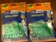 2*Dr Fresh Kool Floss 60 Count Mint Wax Floss Picks NEW Dental Teeth Pics
