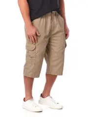Microfibre 3/4 Cargo Shorts Beige - Elastic Waist