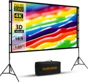 120" Portable Projector Screen with Stand, 4K HD for Indoor & Outdoor Use