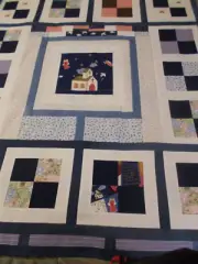 Denim Quilt of Angels Butterflies Denim Patchwork Crumb w Fleece Back 47" x 58"