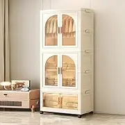 Portable Kids Wardrobe Closet with Folding Storage Bins and Doors Baby Wardrobe Storage Cabinet Organizer for Living Room Bedroom Dorm Plastic Storage Closet for Easy Organization