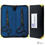 BDX BEAUTY Black Stainless Steel Barber Scissor 2 Pcs Set with Cape and Apron