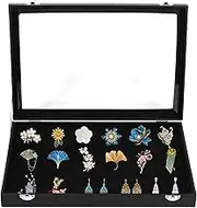 Pin Collection Holder Display Case with Cover PU Jewelry Rack Dustproof Large Capacity Storage for Pin Enthusiast Collectibles Shadow Box Frame for Brooch Jewelry Collection