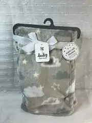 Baby Starters Blanket Gray White Clouds Yellow Stars Lovey Security Plush NEW