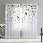 Fereyis Floral Sheer Curtains for Living Room 96 inch Length 2 Panels Set Elegant Butterfly Spring Flower Printed Window Curtain Chiffon Drapes for Bedroom