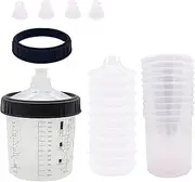 600ml Disposable Paint Spray Gun Cup for Automotive Paint Gun, HVLP Paint Spray Paint Gun, 10 Pack Standard Size 20 Ounce Kit Paint Mixing Cups - 10 Cup Liners, 10 Lids with Strainer, 1 Hard Cup