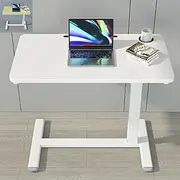 AMZYYDS Medical Adjustable Overbed Bedside Table，Portable Desk，Wheels Pneumatic Mobile Standing Desk Laptop Desk Rolling Computer Cart Movable Overbed Table Hospital 80 * 40cm (White)