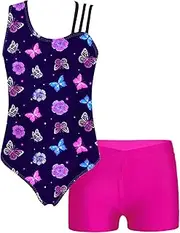 TiaoBug Kids Girls Printed Ballet Dance Leotard for Gymnastics Outfits Workout Biketard Shorty Unitard