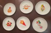 NEW Set of 6 Crate and Barrel Snack 6.5" Appetizer Party Plates Various Foods