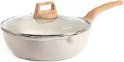 12" Nonstick Deep Frying Pan with Lid – 5.5 Qt Jumbo Cooker, White Granite