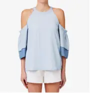DOUBLE FRILL SLEEVE blue Seed Heritage top size 8/10 bnwt cold off shoulders