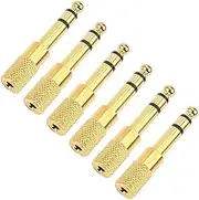 JOLGOO Quarter inch Adapter, 6.35mm (1/4 inch) Male to 3.5mm (1/8 inch) Female Headphone Jack Plug, Gold Plated, 6 Pack -
