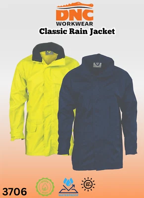DNC Mens Classic Rain Jacket Waterproof Seam Seale Foldaway Hood Safety 3706