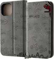 Inglem iPhone 15 Case, Marvel Notebook Type Leather Case Raffine Deadpool and Serif
