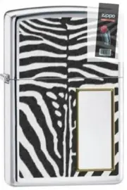 Zippo 28046 zebra print chrome RARE & DISCONTINUED Lighter + FLINT PACK