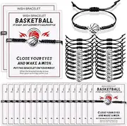 50 Pcs Soccer Bracelet Basketball Volleyball Party Favors Bracelet Charm and Wish Card Bulk Braided Rope Bracelet for Team Girl Boys Teens Players Gifts (Basketball)