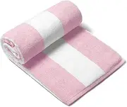 CLOWOOD Plush Oversized Beach Towel - Cotton 40 x 72 Inch Large Thick Pink Striped Cabana Pool Swimming Towel