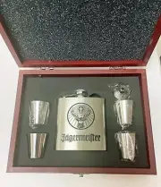 JAGERMEISTER 6 OZ STAINLESS STEEL FLASK W OPTIONAL PRESENTATION BOX