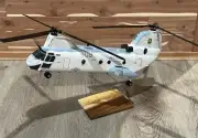 Hand Crafted Wood CH-46 Helicopter 18” Table Top Model NEW In Box Minor Damage