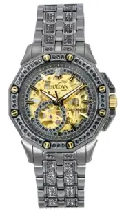 Bulova Octava Skeleton Gold Dial Casual Automatic Men's Watch 98A293