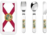 Florida State Flag 3 Piece Set For Camping Stainless Steel Flatware, Spoon, Fork, Knife, Ideal For Outdoor