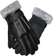 [yuksok] PU Leather Gloves for Men Touch Screen Non Slip Winter Driving Gloves for Motorcycle Skiing Cold Weather Driving Fishing