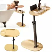 Bamboo Bathtub Tray Side Table C-Shaped Adjustable Height Bath Tub Tray Table