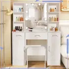White Dressing Table Set with LED Lighted Makeup Mirror 3 Drawers Dresser Desk