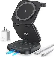 5-in-1 Wireless Charger for Magsafe, AC ISLAND Travel Charging Station for Apple, 15W Snap Magnetic Multi Charging Stand Pad Dock for iPhone 16/15/14/13 Apple Watch AirPods 2/3 (with 35W GaN Adapter)