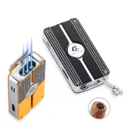 Galiner Metal Cigar Lighter Triple Jet Flame Torch Butane Refillable Cigar Punch
