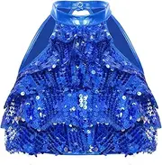 [Sxiwei] Kids Girls Metallic Sleeveless Halter Latin Salsa Rumba Ballet Dance Crop Top Vest Shirt
