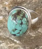 Blue Spiderweb Turquoise Navajo Sterling Silver Ring Size 6.5 11439