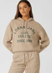 [Lorna Jane] Limited Edition Lotus Hoodie in Neutrals, Size - Large L Light Oxford Tan