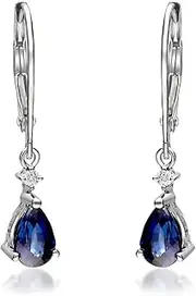 [Gin & Grace] 14K White Gold Genuine Aquamarine Diamond (I1,I2) LeverBack Earring for Women Mother's Day Jewelry Gifts