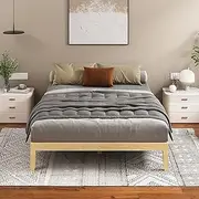 ALFORDSON Bed Frame Double Wooden Bed Base with Solid Wood Pine Timber Slats, Mattress Base Platform Support, Oak Bed Foundation with Storage Space, Pramod Series Home Bedroom Furniture
