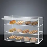 Maxkon Cake Display Cabinet 3 Tier Acrylic Stand Case Unit Holder Bakery Cupcake Muffin Donut Pastry Model Showcase Desktop with Lift-up Door Transparent