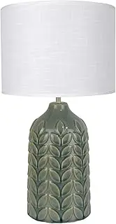 Lexi Lighting Bloom Ceramic Table Lamp, 42cm Height, E27 Lamp Holder, White Linen Shade, Celadon Textured Glazed Ceramic Base, Elegant Bedside Lamp for Home Decor Lighting